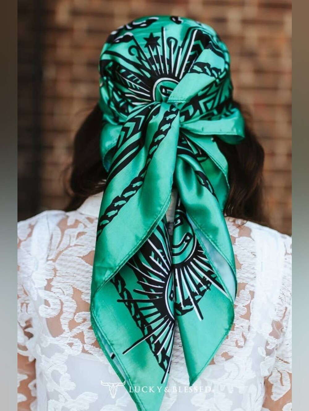 NEW Mint Aztec Arrow And Horse Printed Wild Rag Scarf - Picture 3 of 3